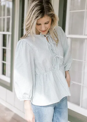 Blue Check and Bows Top