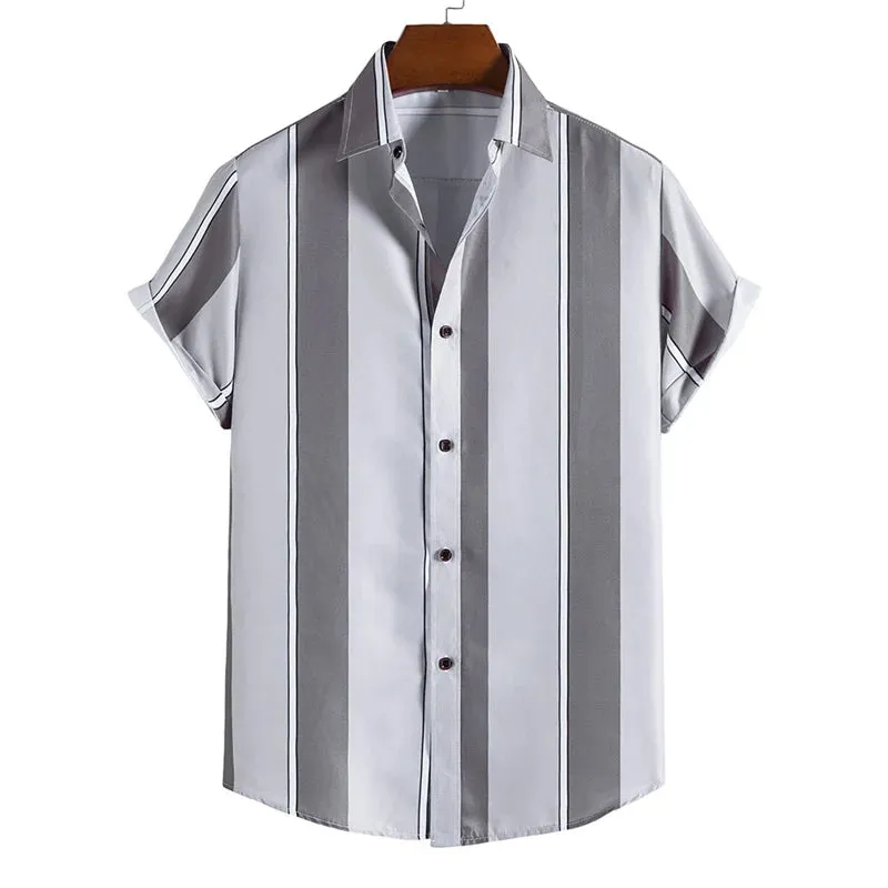 Striped Hawaiian Men’s Shirt – 3D Printed Casual Short Sleeve Lapel Design, Stylish Streetwear for Summer